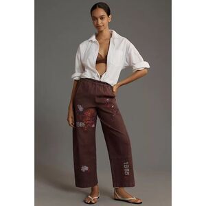 Anthropologie The Izzie Relaxed Pull-On Barrel Pants Pilcro Embroidered S NEW